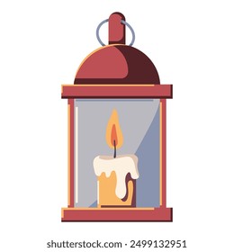 Retro candle lantern vector cartoon illustration isolated on a white background.