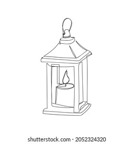 Retro candleholder with candle one line art. Continuous line drawing of halloween theme, comfort, romance, gothic.