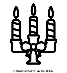 Retro candleholder line icon. Candlestick with three lighted candles outline style pictogram on white background. Christmas candelabrum mobile concept web design. Vector graphics.