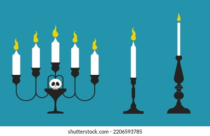 retro candlestick set. White candle-topped antique hand lanterns isolated on a background