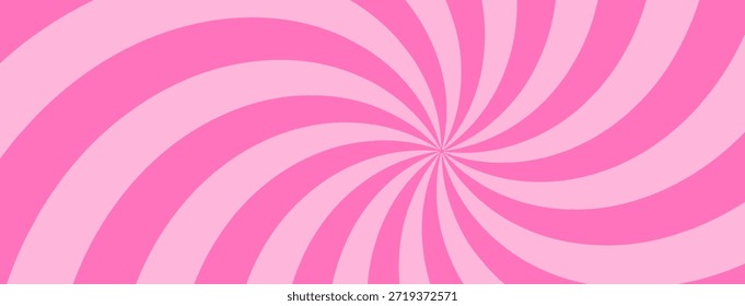 Fundo espiral de cana-de-doce retro com redemoinhos de creme de morango. Pink whirlpool bg. Vórtice caprichoso Y2K padrão com pastel rosa e branco raios em estilo de desenho animado psicodélico.