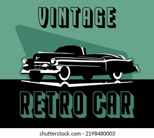 Retro car 1950s on an green background.