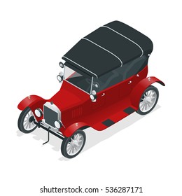 Retro car of the 20th century. Urban transport. Can be used for advertisement, infographics, game or mobile apps icon. 