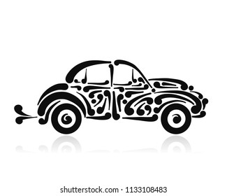Retro car, abstract painted silhouette for your design