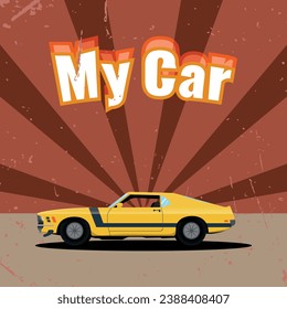 Retro car banner on red background