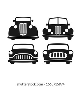 Retro car black isolated vector illustration set. Old, vintage style automobile.