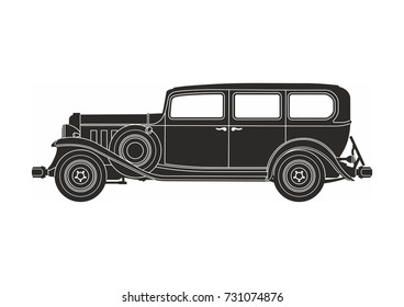 retro car black on the white background