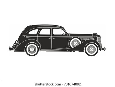 retro car black on the white background