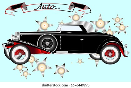retro car, black and red, sample 1928
