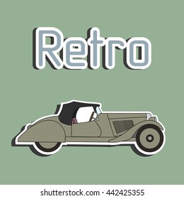 Retro car cabriolet sticker. Vector cartoon old vintage car. 
