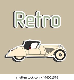 Retro car cabriolet sticker. Vector cartoon Vintage old retro cabriolet.