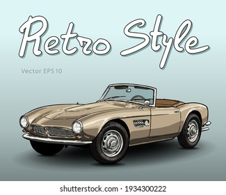 Retro car cabriolet vector draw isolated illustration