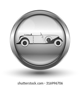 Retro Car Circle Metallic Icon. Cabriolet Gray Colors