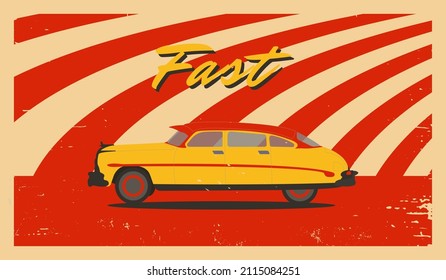 retro car in classic retro colors red, yellow
