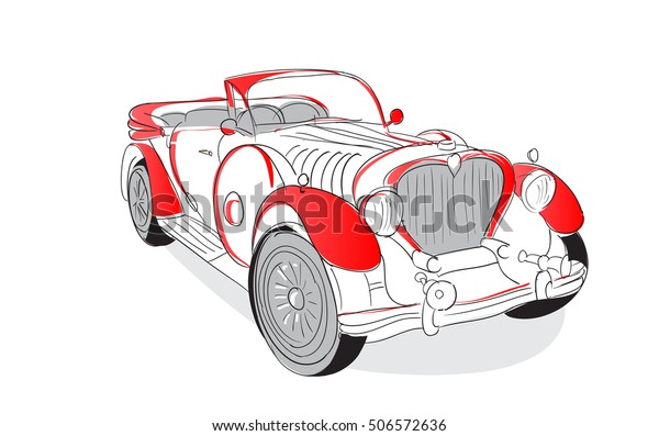 Retro car.\
Classic car. Hand draw\
illustration