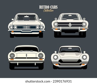 Retro car collection flat illustration vector classic vehicle vintage old era printable