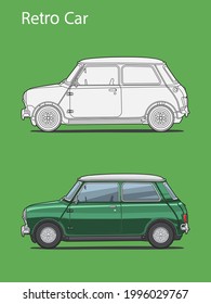 Retro Car colour green on green backgroun 