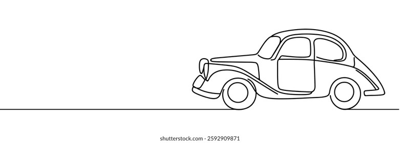 Retro car continuous one line vector drawing.