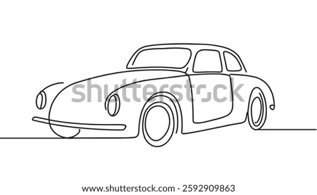 Retro car continuous one line vector drawing.