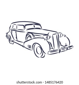 Retro car, contour vector illustration 