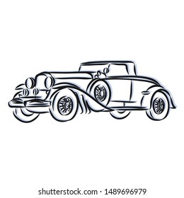 Retro car, contour vector illustration