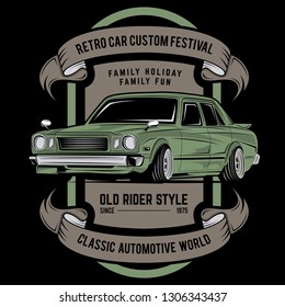 retro car custom, classic car vector illustration