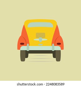  Retro car in flat style, rear view