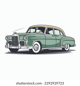 ilustración de vector plano del coche retro. dibujo de la mano del coche retro gráfico vectorial aislado