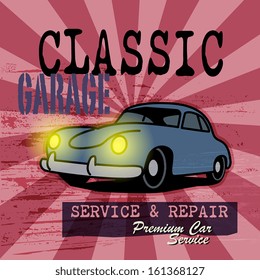Retro car garage sign, vector illustration