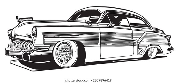 Retro car hand drawn sketch in doodle style illustration