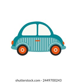 Coche retro. Máquina dibujada a mano en el estilo escandinavo para el libro de los niños, póster, volante, impresión.  Ilustración vectorial aislada sobre fondo blanco.