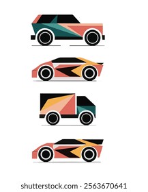 Retro Car Icon Collection Featuring Black Solid Shapes and Vintage Outlines