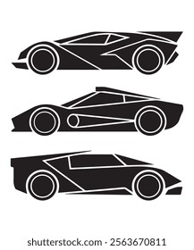 Retro Car Icon Collection Featuring Black Solid Shapes and Vintage Outlines