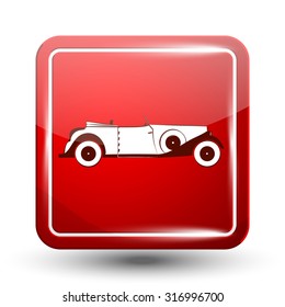 Retro Car Icon with Rounded Corners. Red and White Colors