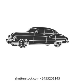 Retro Car Icon Silhouette Illustration. Automobile Vector Graphic Pictogram Symbol Clip Art. Doodle Sketch Black Sign.