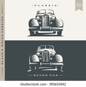 Retro car illustration on dark and light background