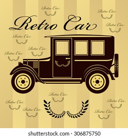Retro car illustration. Vector old vintage car, perfect background for design, cards