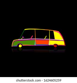 Retro car, isolated on black. Sketch for your design. Vector illustration