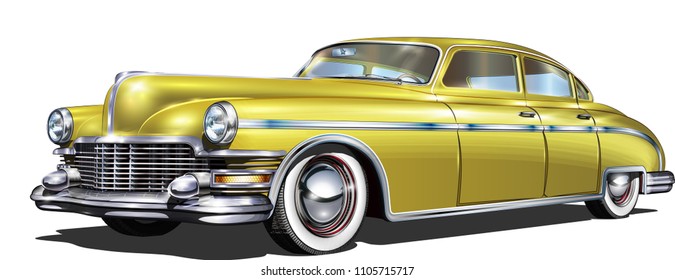 Retro car isolated on white background.   