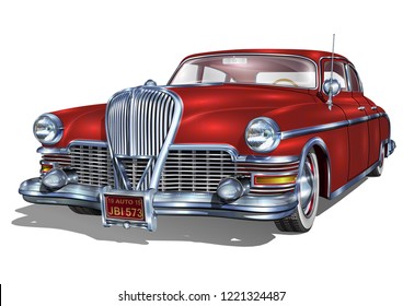 Retro car isolated on white background.  