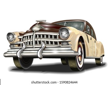 Retro car isolated on white background.    