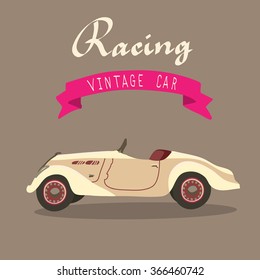 Retro car isolated. Racing vintage car. Vector illustration