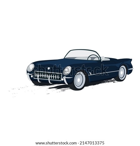 Retro car isolated vector illustration. Vintage image vehicle. Convertible on road. Model old auto for design