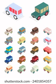 conjunto de iconos isométricos del coche retro