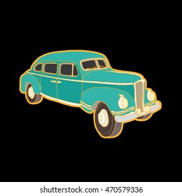 Retro car. Light outline and dark background. Vector illustration.