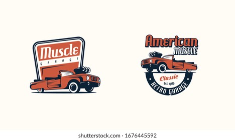 Retro car logo concept vector. Classic vehicle logo template