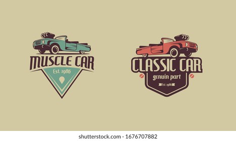 Vector de concepto de logotipo de camión retro. Plantilla de logotipo de vehículos clásicos