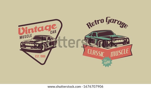 Retro car logo concept vector. Classic vehicle\
logo template