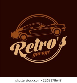 Diseño del logo del coche retro. Concepto de diseño del logotipo de vehículos antiguos. Logo de los autos musculares retro-americanos. Logo de la colección de vehículos de época