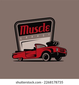 Retro car logo design. Vintage vehicle logo design concept. Retro american muscle car logo. Vintage vehicle collection logo